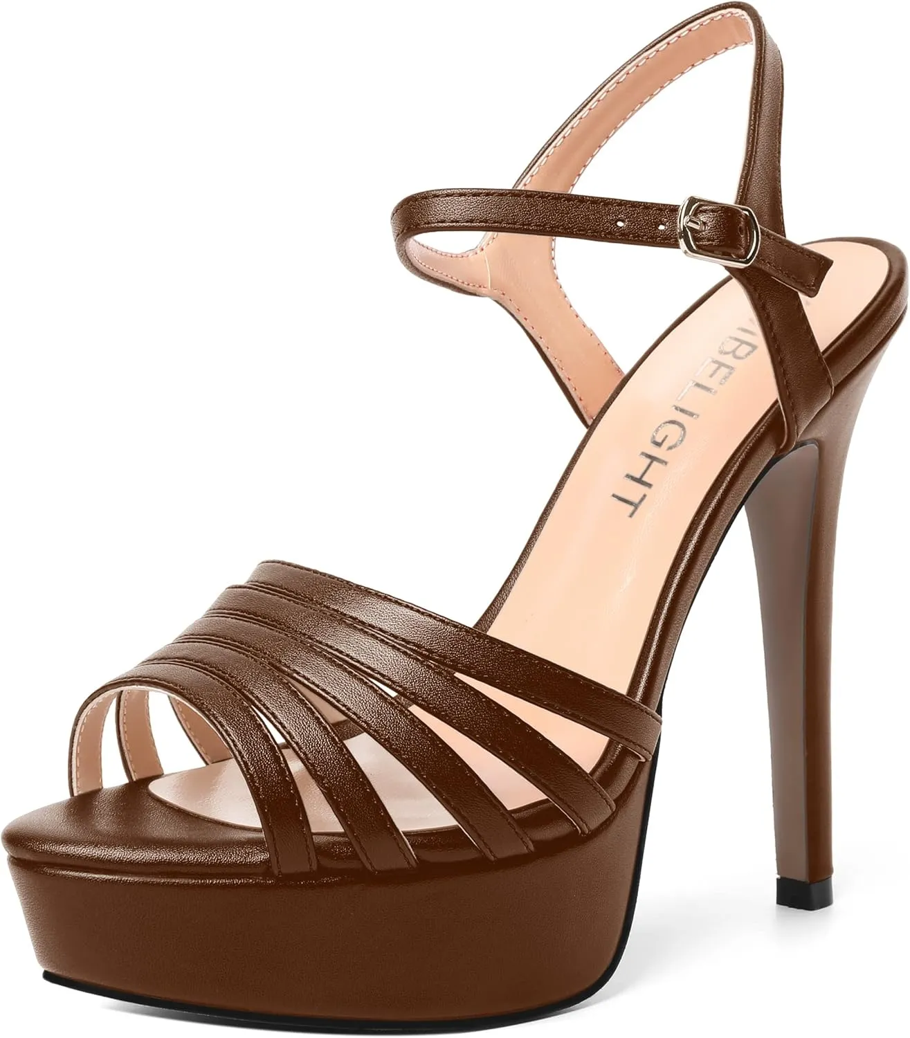 AMBELIGHT Womens Matte Buckle Ankle Strap Night Club Fashion Open Toe Heels Stiletto High Heel Sandals 5 Inch