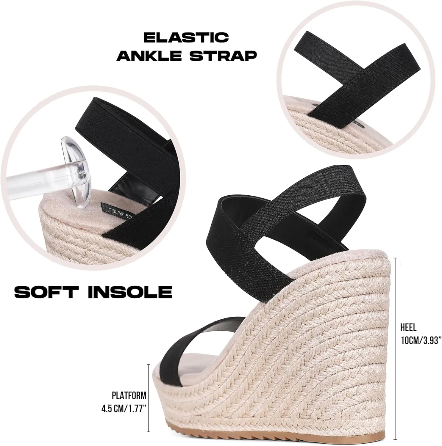 AMINUGAL Espadrille Sandals for Women - Dressy Summer Espadrilles Wedges with High Heels - Comfortable & Casual