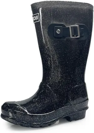 Amoji Girl Glitter Rain Boots Youth Rubber Boots Children Outdoor Waterproof Boots Black 3-4 Big Kid