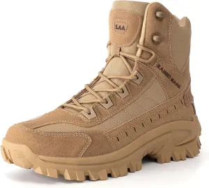 ANGRYRAM Men's Tactical Military Work Boots 6 Inch Side Zipper Lightweight Comfortable Combat Motorcycle Boots for Men