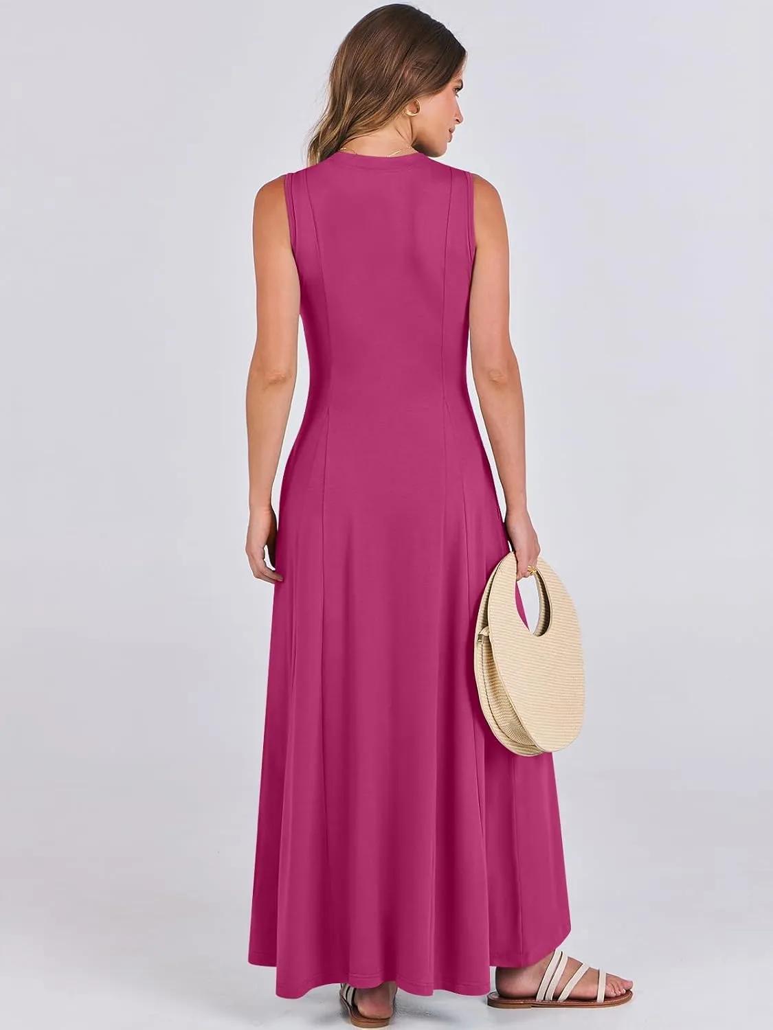 ANRABESS Women Summer Casual Sleeveless Maxi Sundress Button Fit & Flare A-Line Flowy Long Dresses 2025 Beach Outfits