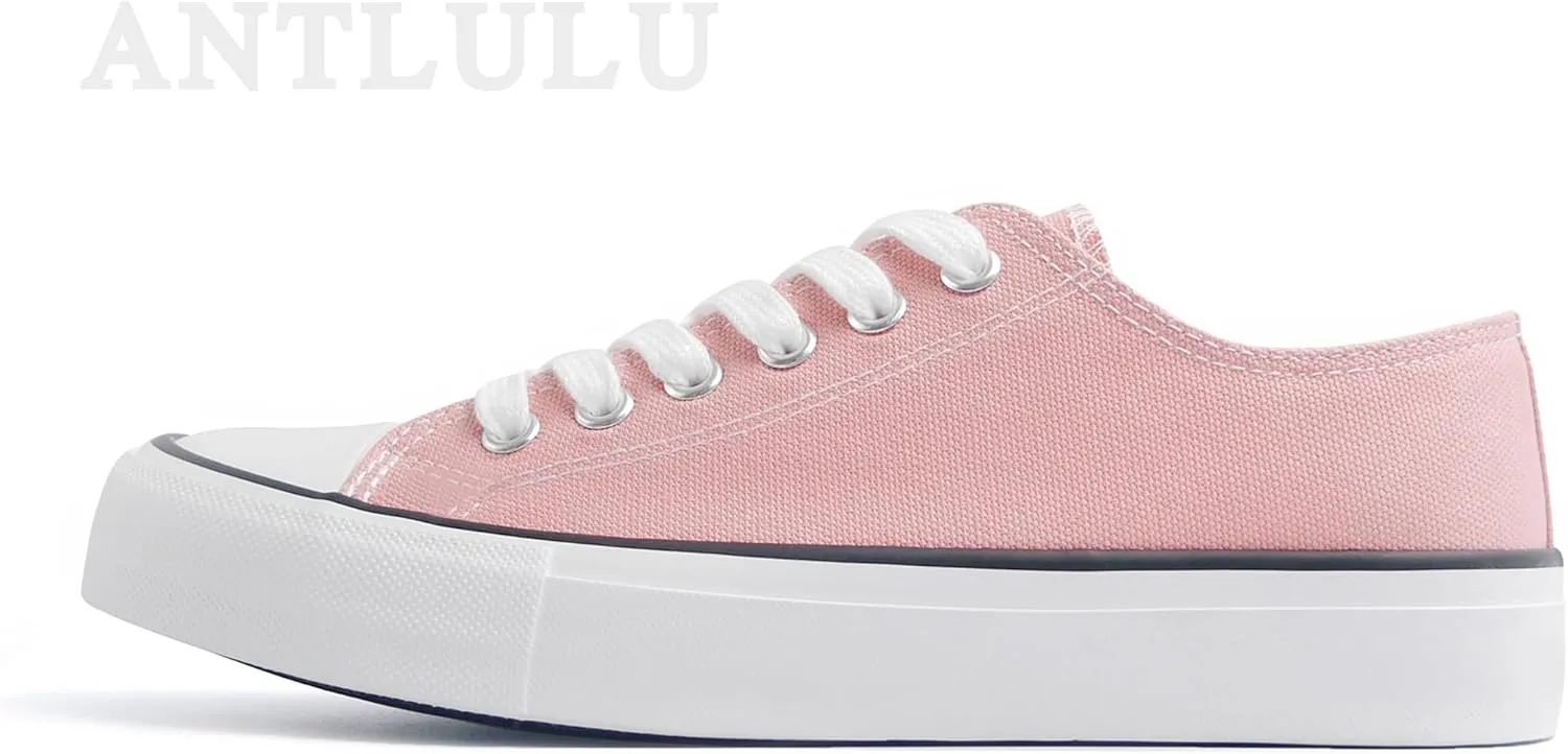 ANTLULU Womens Canvas Shoes Low Top and Lace up Fashion Casual Sneakers Black and White Classic