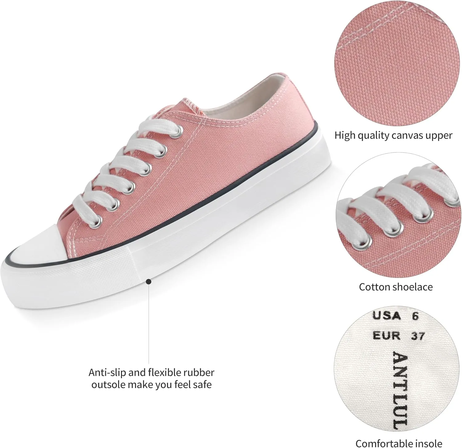 ANTLULU Womens Canvas Shoes Low Top and Lace up Fashion Casual Sneakers Black and White Classic