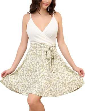 Aphratti Women's Summer Dress Casual Mini Sexy V-Neck Spaghetti Strap Faux Wrap Fit and Flare Short Sundress