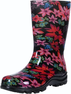 Asgard Women's Mid Calf Rain Boots Printed Waterproof Rubber Boots Short Garden Shose