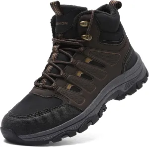 ASHION Mens Snow Boots Barefoot Winter Shoes Hiking Footwear Fur Lined Warm Ankle Boots Zero Drop Sole Comfortable Outdoor Walking Shoes Booties
