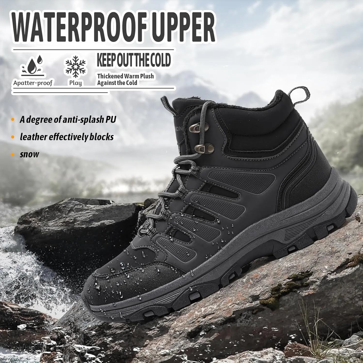 ASHION Mens Snow Boots Barefoot Winter Shoes Hiking Footwear Fur Lined Warm Ankle Boots Zero Drop Sole Comfortable Outdoor Walking Shoes Booties