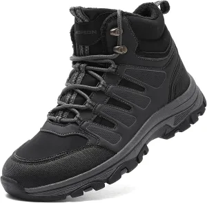 ASHION Mens Snow Boots Barefoot Winter Shoes Hiking Footwear Fur Lined Warm Ankle Boots Zero Drop Sole Comfortable Outdoor Walking Shoes Booties