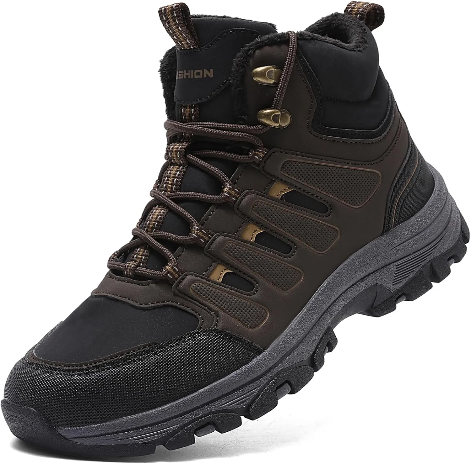 ASHION Mens Snow Boots Barefoot Winter Shoes Hiking Footwear Fur Lined Warm Ankle Boots Zero Drop Sole Comfortable Outdoor Walking Shoes Booties