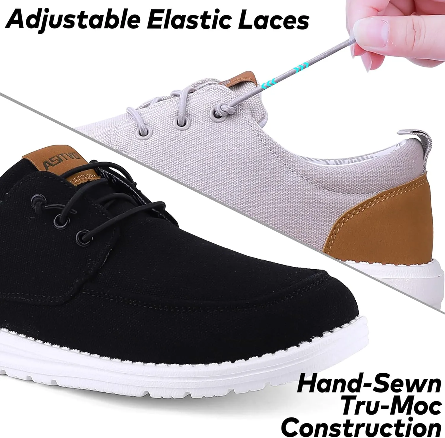 ASITVO Mens Wide Canvas Loafers Slip on Big Size Walking Shoes Width Toe Box Casual Dress Shoes