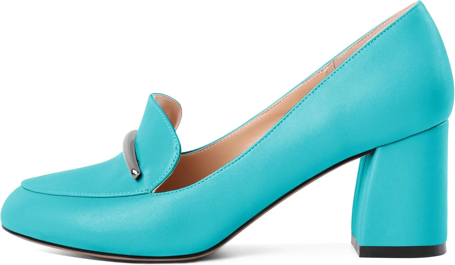 AUMOTED Heeled Loafers for Women Block Heel Loafers Comfortable Round Toe Chunky Pumps Women Work Low Heels Office Shoes 2.5 Inch