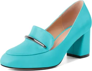 AUMOTED Heeled Loafers for Women Block Heel Loafers Comfortable Round Toe Chunky Pumps Women Work Low Heels Office Shoes 2.5 Inch