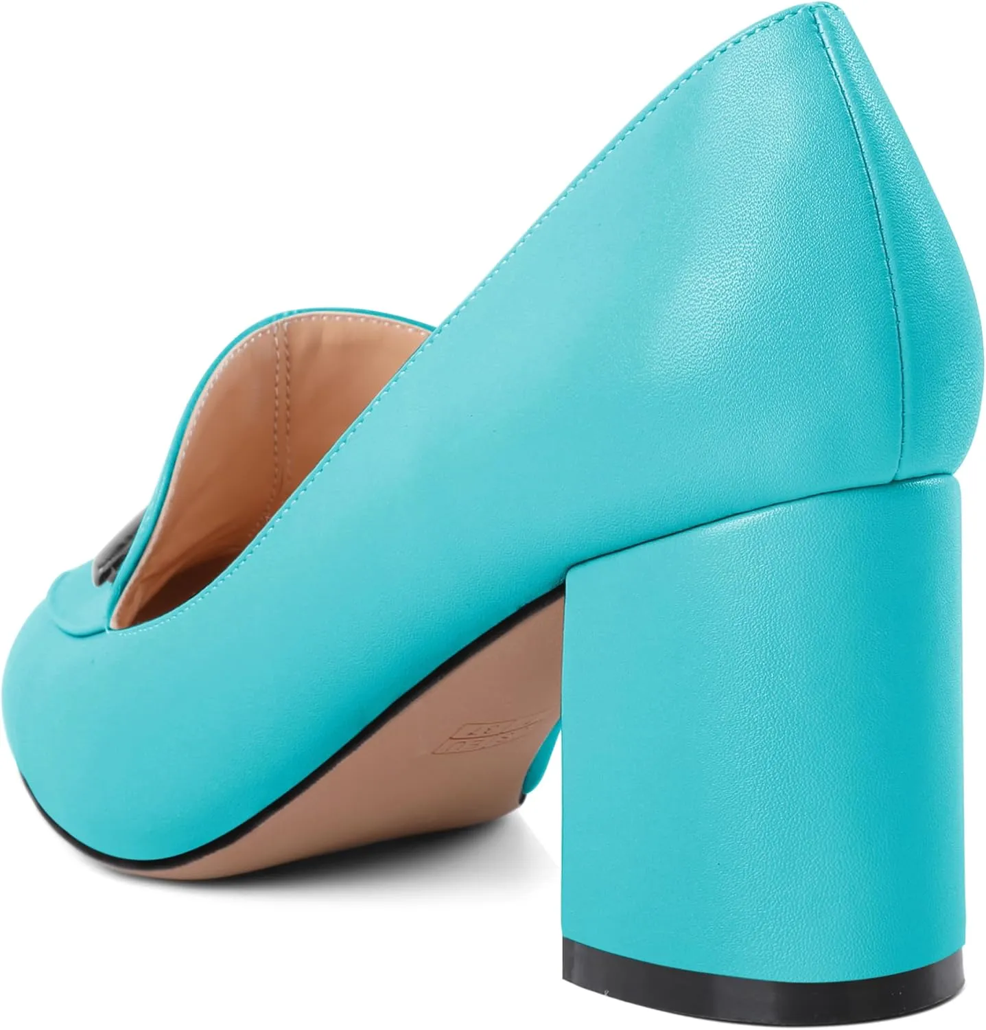 AUMOTED Heeled Loafers for Women Block Heel Loafers Comfortable Round Toe Chunky Pumps Women Work Low Heels Office Shoes 2.5 Inch