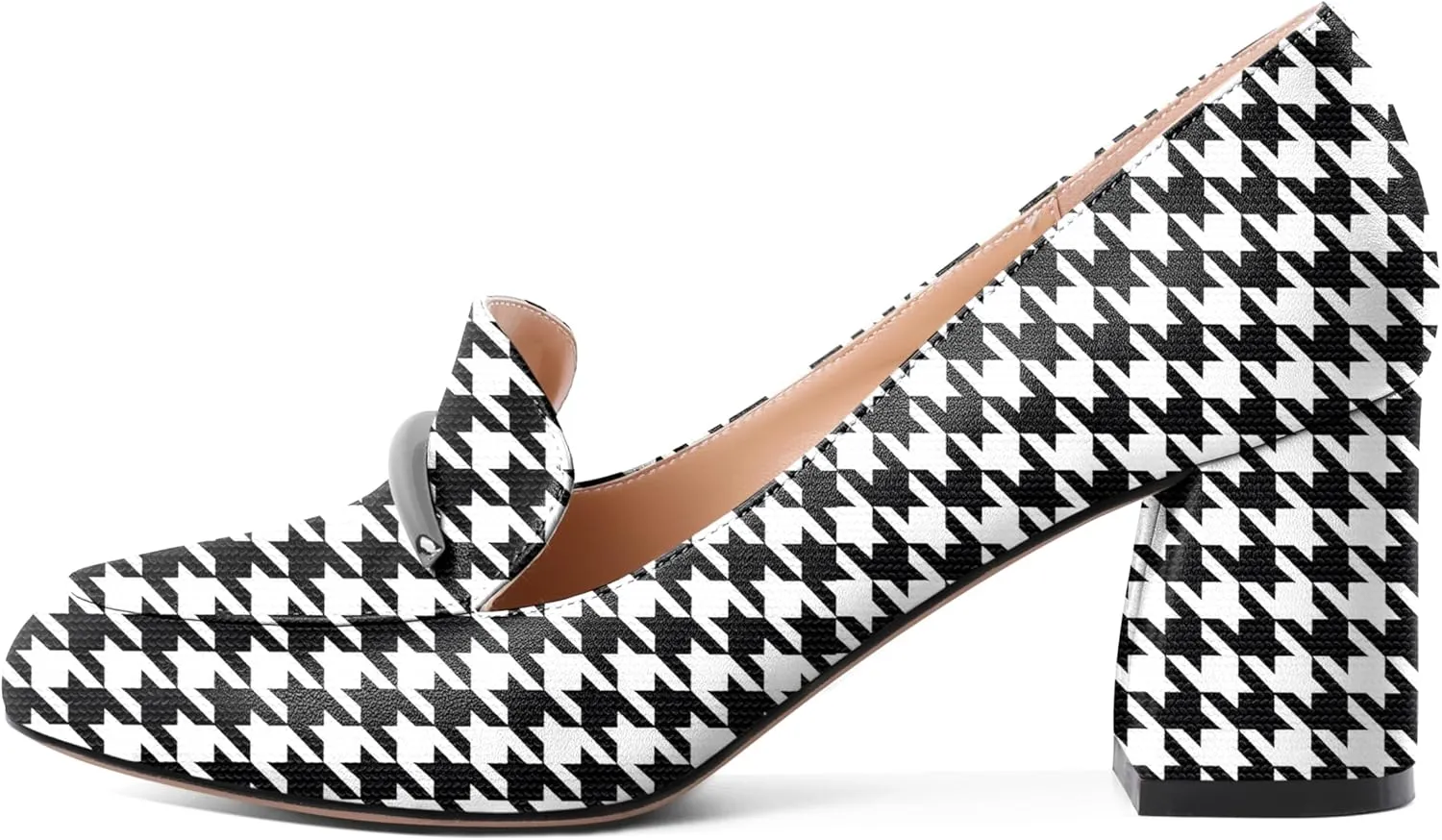 AUMOTED Heeled Loafers for Women Block Heel Loafers Comfortable Round Toe Chunky Pumps Women Work Low Heels Office Shoes 2.5 Inch