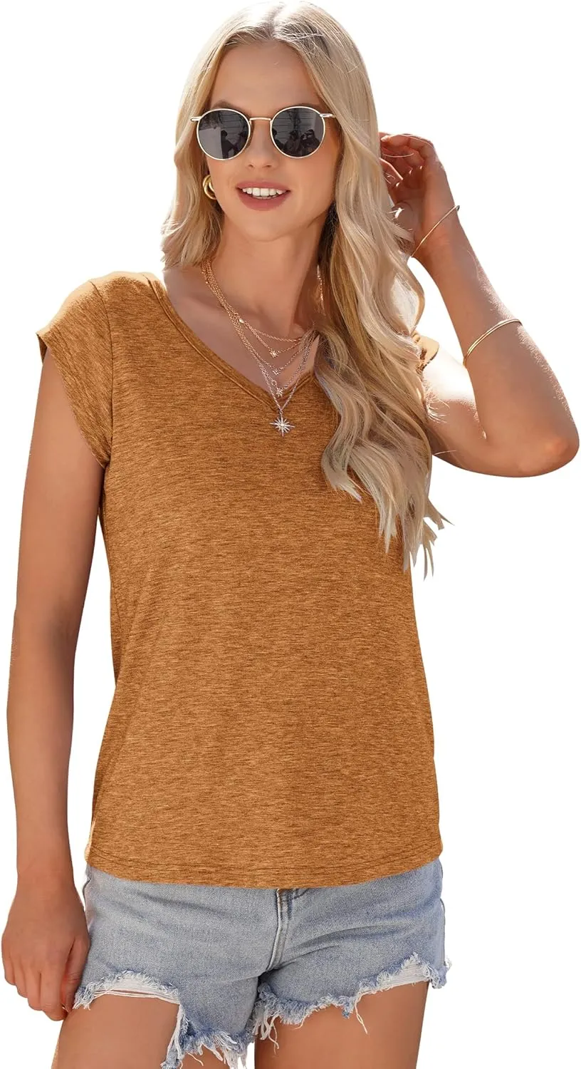 AUSELILY Womens Cap Sleeve T-Shirt Casual Loose Fit Tank Tops