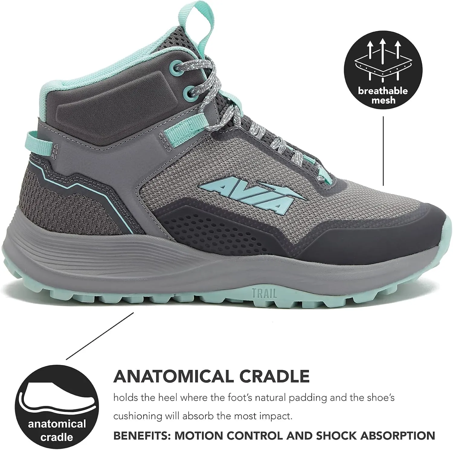 Avia Grit Sport Women’s Hiking Boots, Mid Top Ankle Trail Shoes for All Weather