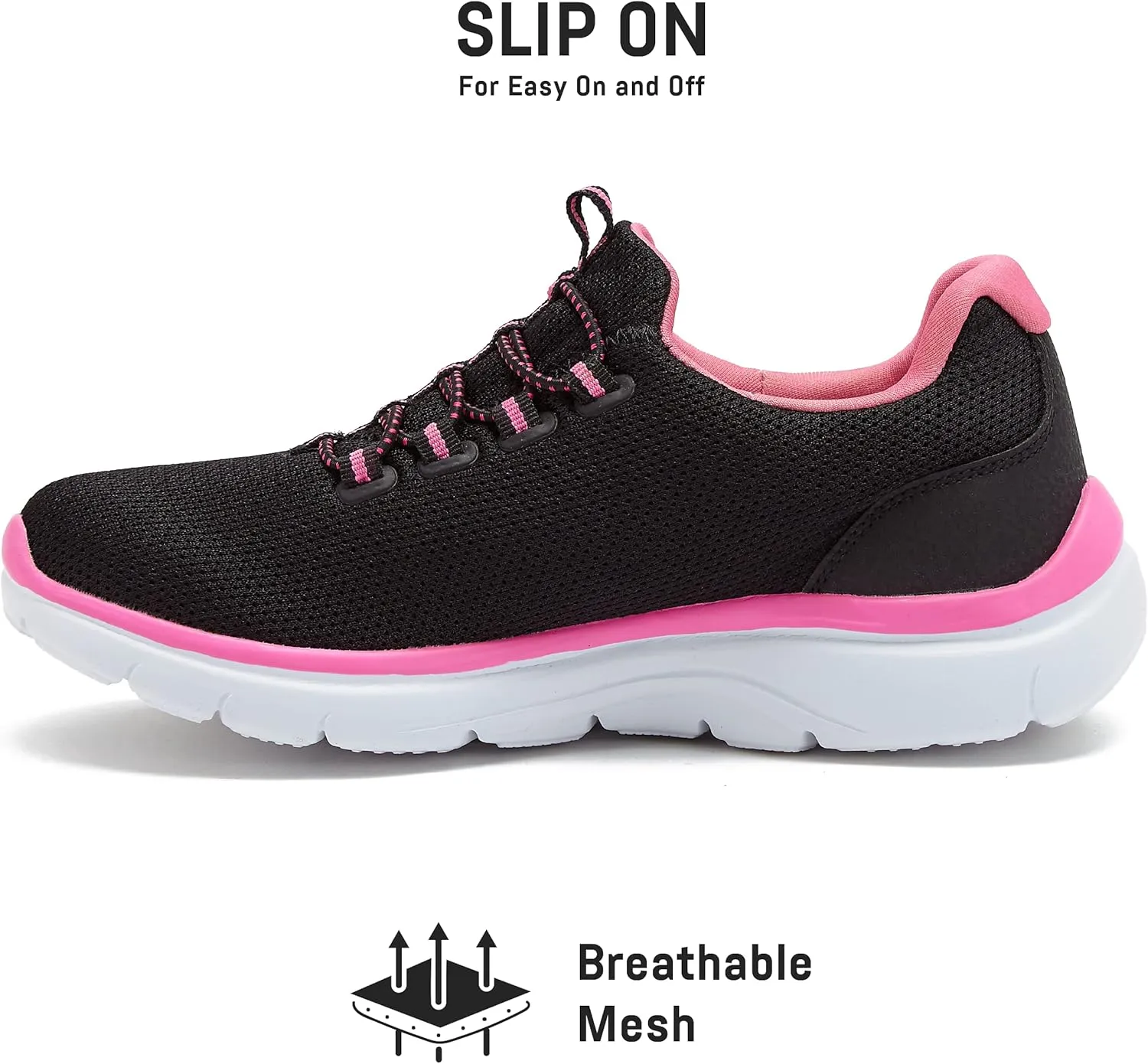 Avia Junction Women’s Slip On Sneakers - Comfortable, Breathable No Laces Shoes for Women with Memory Foam