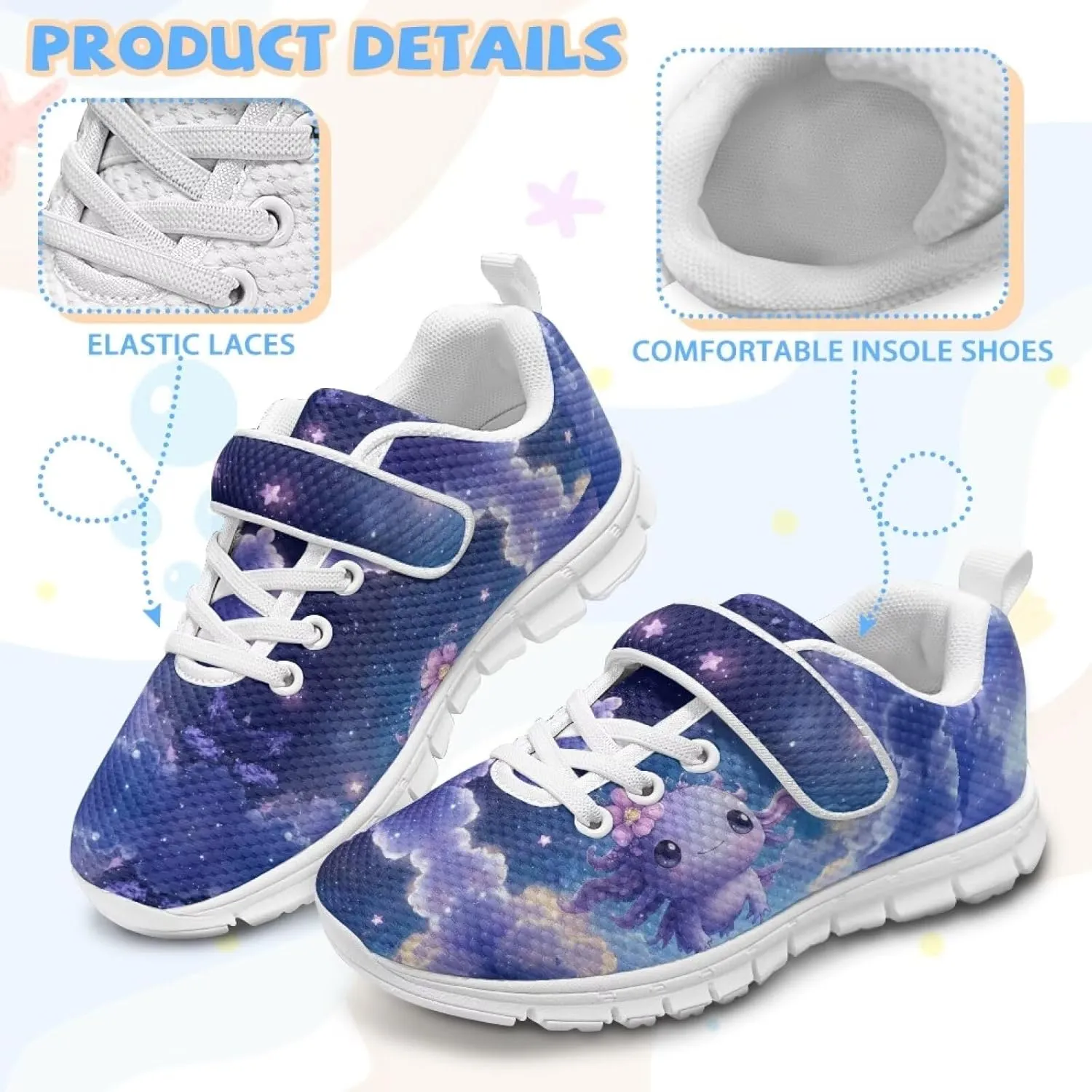 Axolotl Shoes Girls Tennis Shoes Cute Slip On Sneakers for Kids Gym Shoes