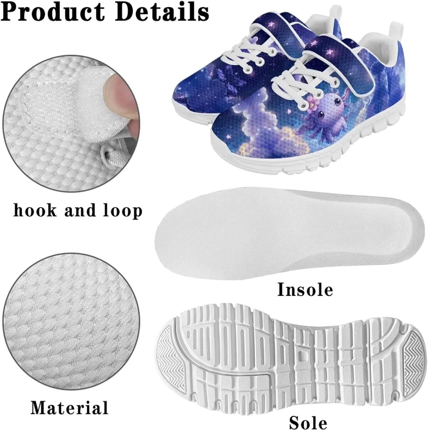 Axolotl Shoes Girls Tennis Shoes Cute Slip On Sneakers for Kids Gym Shoes