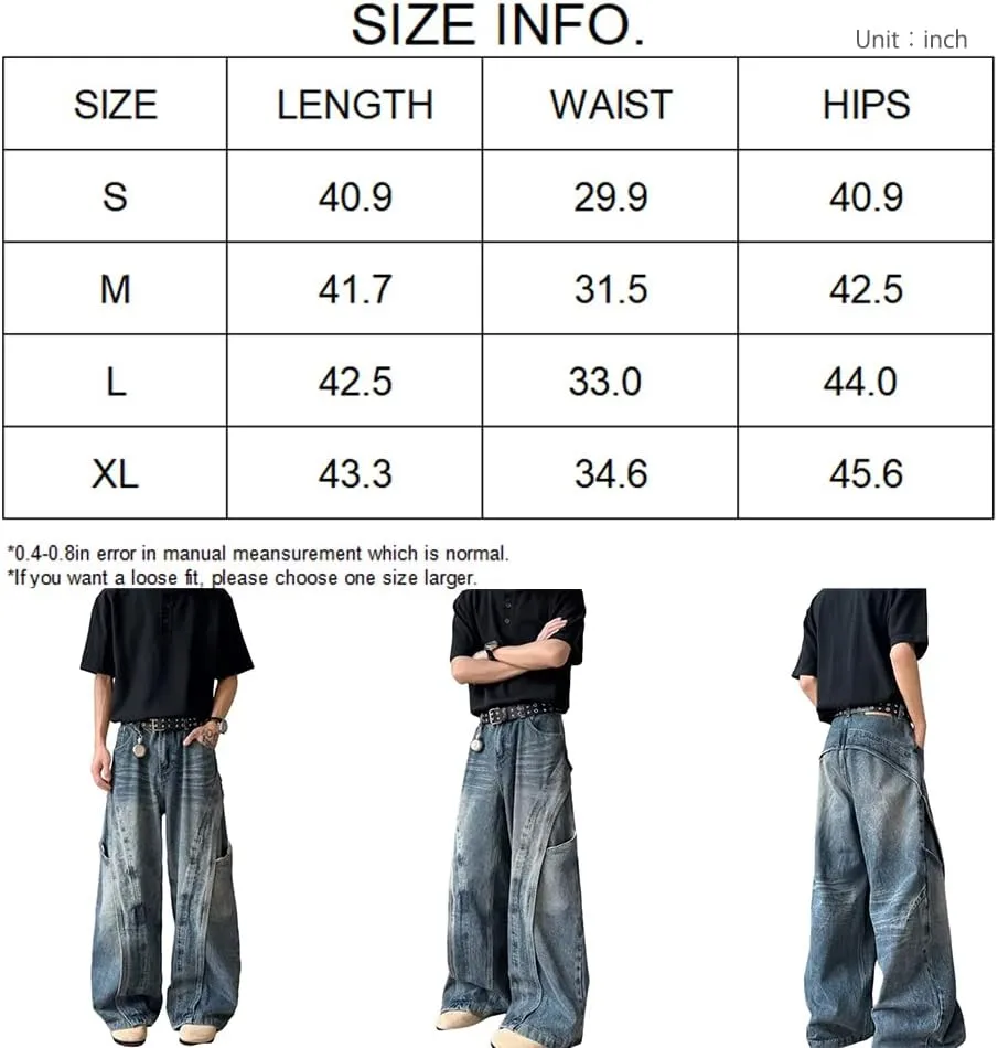 Baggy Barrel Jeans for Men Wide Leg Cargo Y2k Pants Loose Fit Hip Hop Jeans Denim Oversized Pants Straight Trousers
