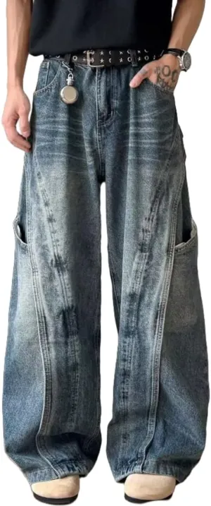 Baggy Barrel Jeans for Men Wide Leg Cargo Y2k Pants Loose Fit Hip Hop Jeans Denim Oversized Pants Straight Trousers