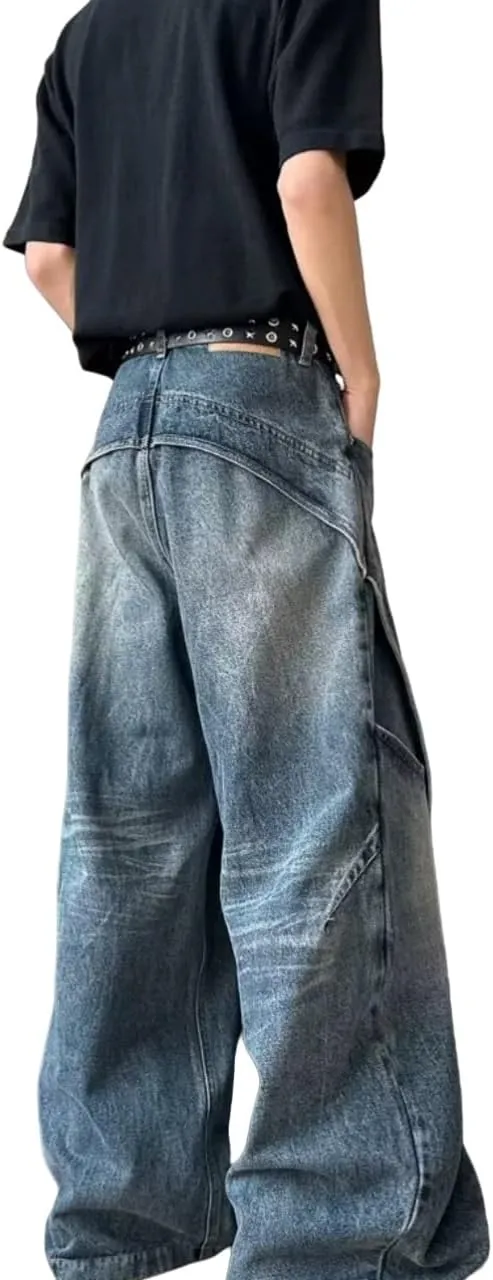 Baggy Barrel Jeans for Men Wide Leg Cargo Y2k Pants Loose Fit Hip Hop Jeans Denim Oversized Pants Straight Trousers