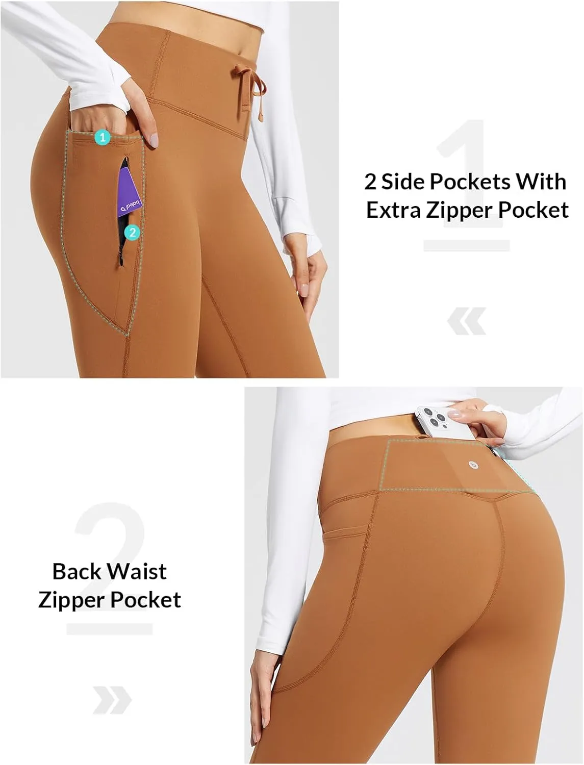 baleaf Women's Fleece Lined Pants Winter Thermal Warm Bootcut Flare Leggings Hiking Yoga Pants with Zip Pockets Cold Weather