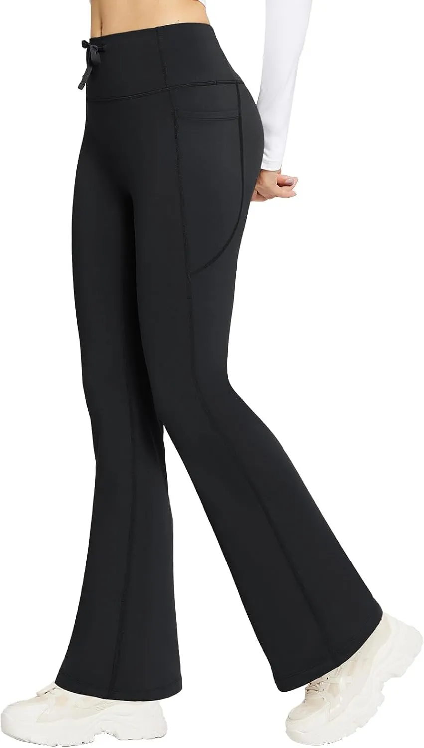 baleaf Women's Fleece Lined Pants Winter Thermal Warm Bootcut Flare Leggings Hiking Yoga Pants with Zip Pockets Cold Weather