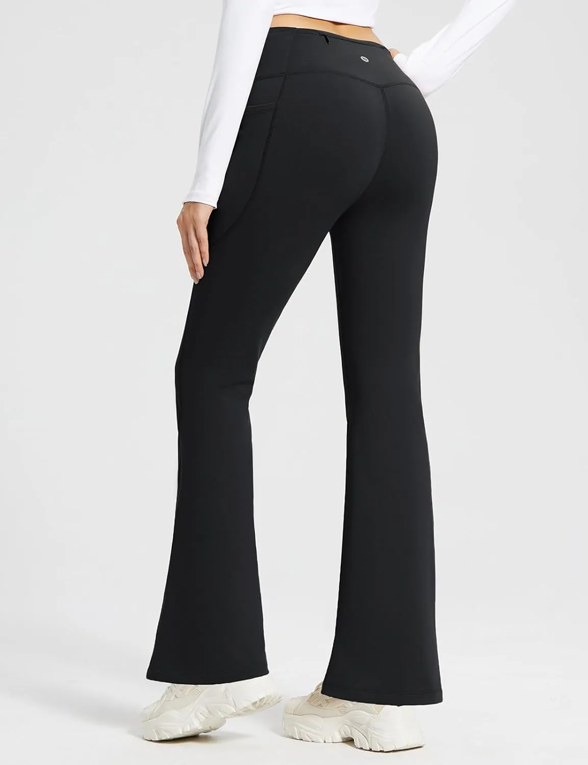 baleaf Women's Fleece Lined Pants Winter Thermal Warm Bootcut Flare Leggings Hiking Yoga Pants with Zip Pockets Cold Weather