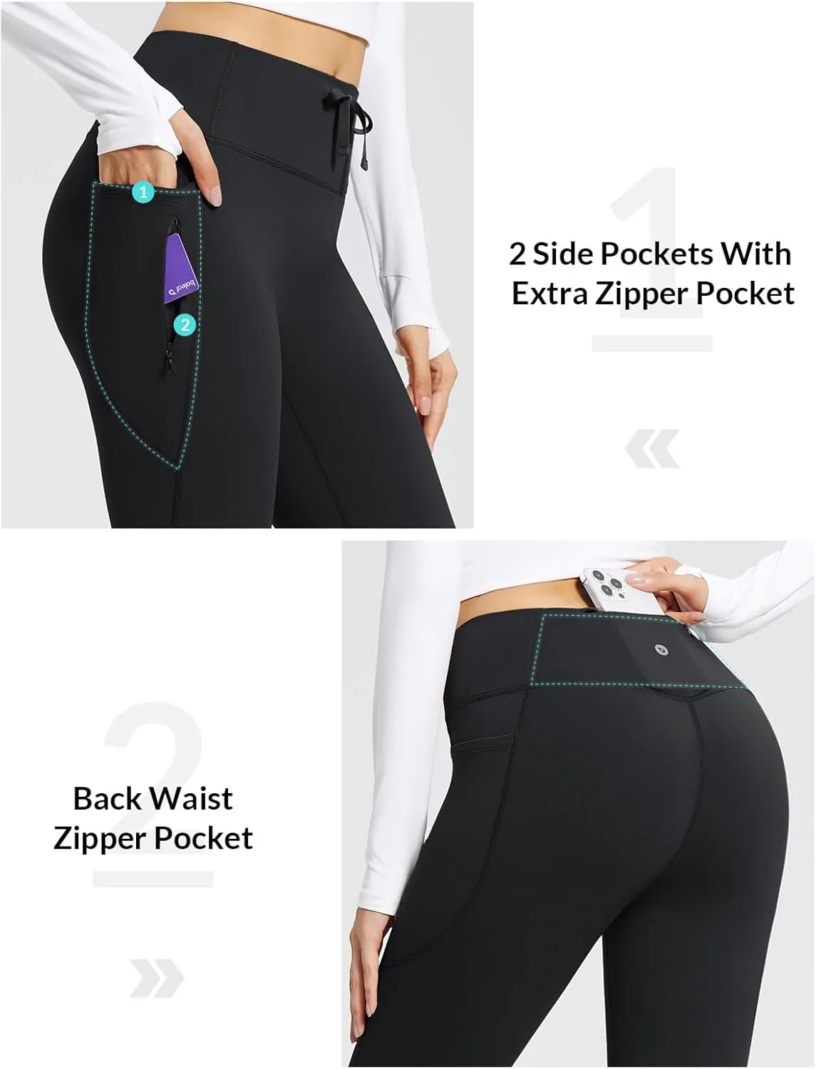 baleaf Women's Fleece Lined Pants Winter Thermal Warm Bootcut Flare Leggings Hiking Yoga Pants with Zip Pockets Cold Weather