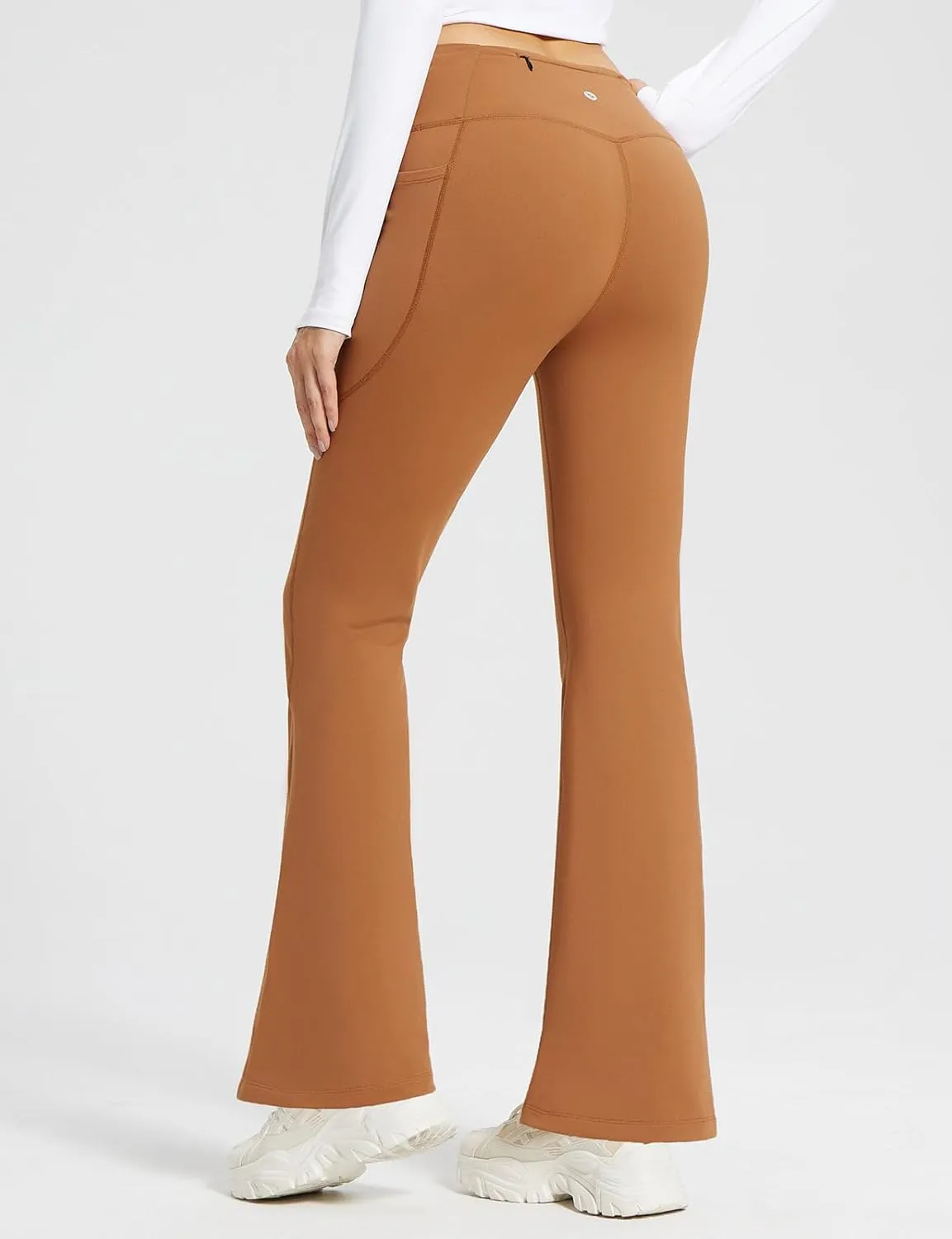 baleaf Women's Fleece Lined Pants Winter Thermal Warm Bootcut Flare Leggings Hiking Yoga Pants with Zip Pockets Cold Weather