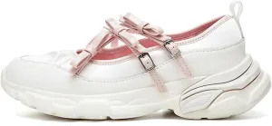 Ballet Sneakers for Woman Leather Trendy Wide Toe Buckle Bow Straps Ballerina Flats Fancy Cute Ballet Shoes 2025 Spring Summer Casual Dressy Walking Hiking Travel