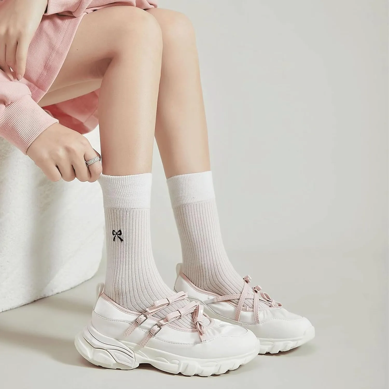 Ballet Sneakers for Woman Leather Trendy Wide Toe Buckle Bow Straps Ballerina Flats Fancy Cute Ballet Shoes 2025 Spring Summer Casual Dressy Walking Hiking Travel
