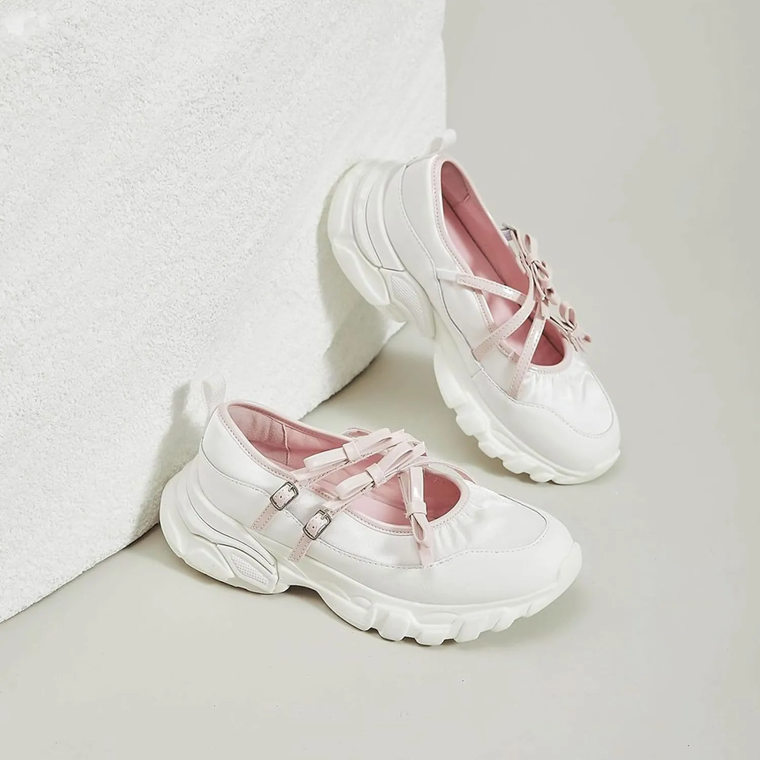 Ballet Sneakers for Woman Leather Trendy Wide Toe Buckle Bow Straps Ballerina Flats Fancy Cute Ballet Shoes 2025 Spring Summer Casual Dressy Walking Hiking Travel