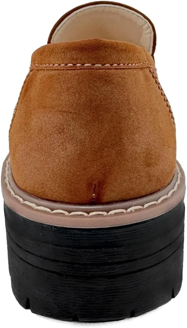 Bandkos Women's Platform Penny Loafers Slip On-Suede Chunky Dress Shoes Casual Business Oxford for Work