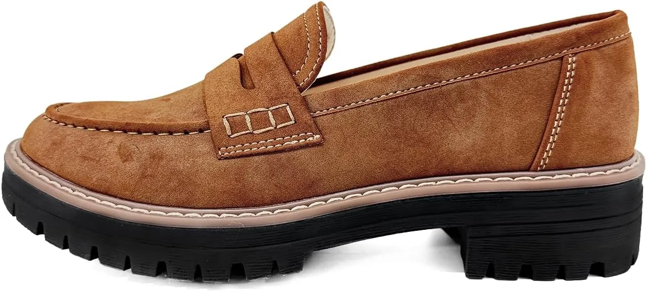 Bandkos Women's Platform Penny Loafers Slip On-Suede Chunky Dress Shoes Casual Business Oxford for Work
