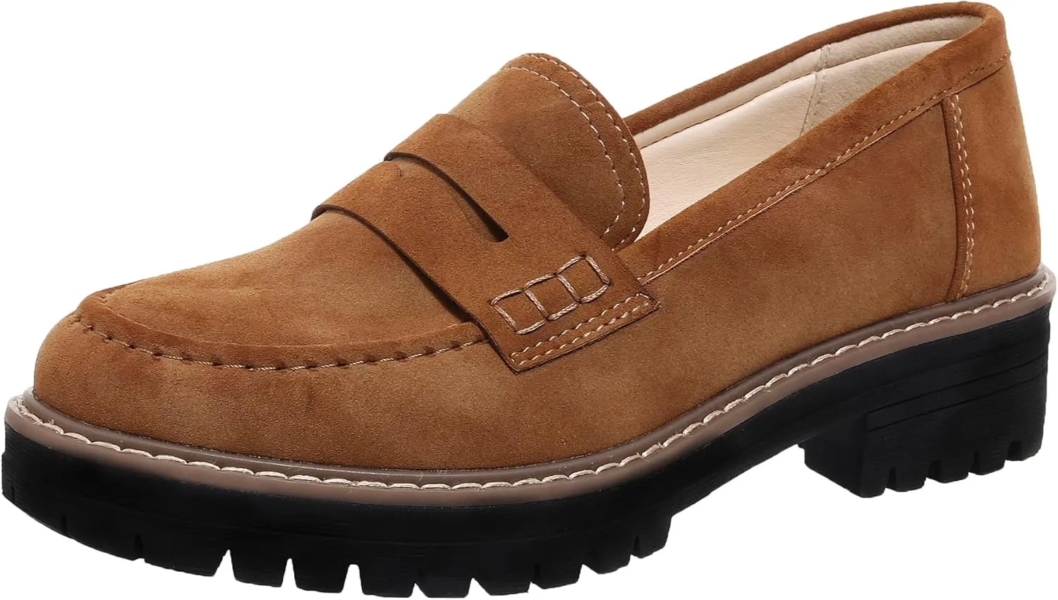 Bandkos Women's Platform Penny Loafers Slip On-Suede Chunky Dress Shoes Casual Business Oxford for Work