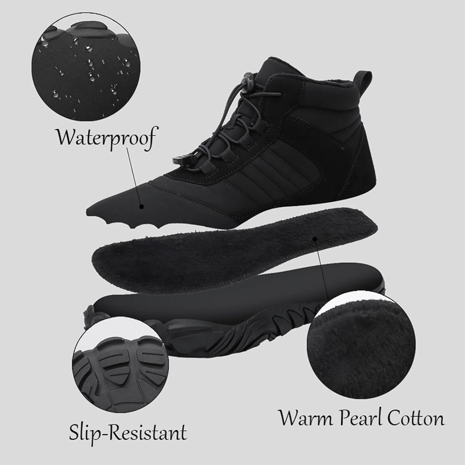 Barefoot Shoes Fur Lined Winter Mens Wide Toe Box Trail Runner Women Zero Drop Sole High top Walking Shoes Minimalist Outdoor Hiking Trekking Boots Sneakers