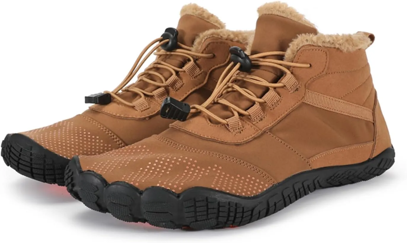 Barefoot Shoes Fur Lined Winter Mens Wide Toe Box Trail Runner Women Zero Drop Sole High top Walking Shoes Minimalist Outdoor Hiking Trekking Boots Sneakers