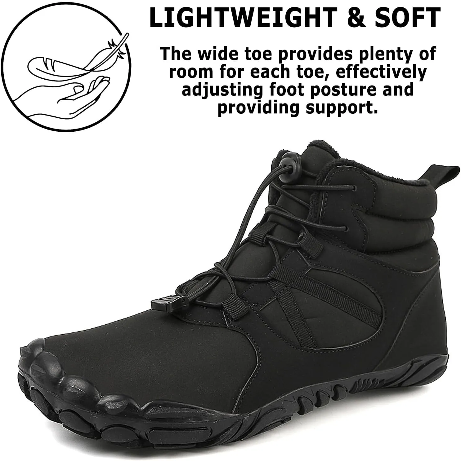 Barefoot Shoes Mens Womens Winter Warm Wide Toe Box Minimalist Zero Drop Outdoor Sole High-top Walking Shoes Snow Boots