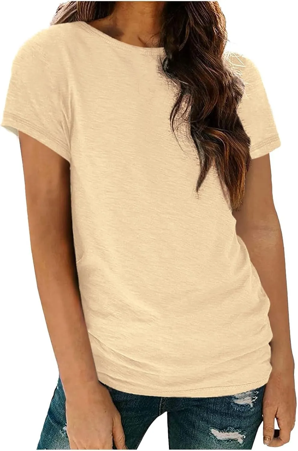 Basic T Shirts for Women Short Sleeve Casual Summer Tops Crewneck Dressy Tees Blouses Trendy Solid Loose Fit Tshirt