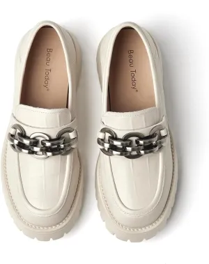 BEAU TODAY Chunky Loafers Women,Leather Platform Loafers for Women,Lug Sole Slip On Chain Shoes,Comfortable Work Office Business Casual Office Dress Shoes