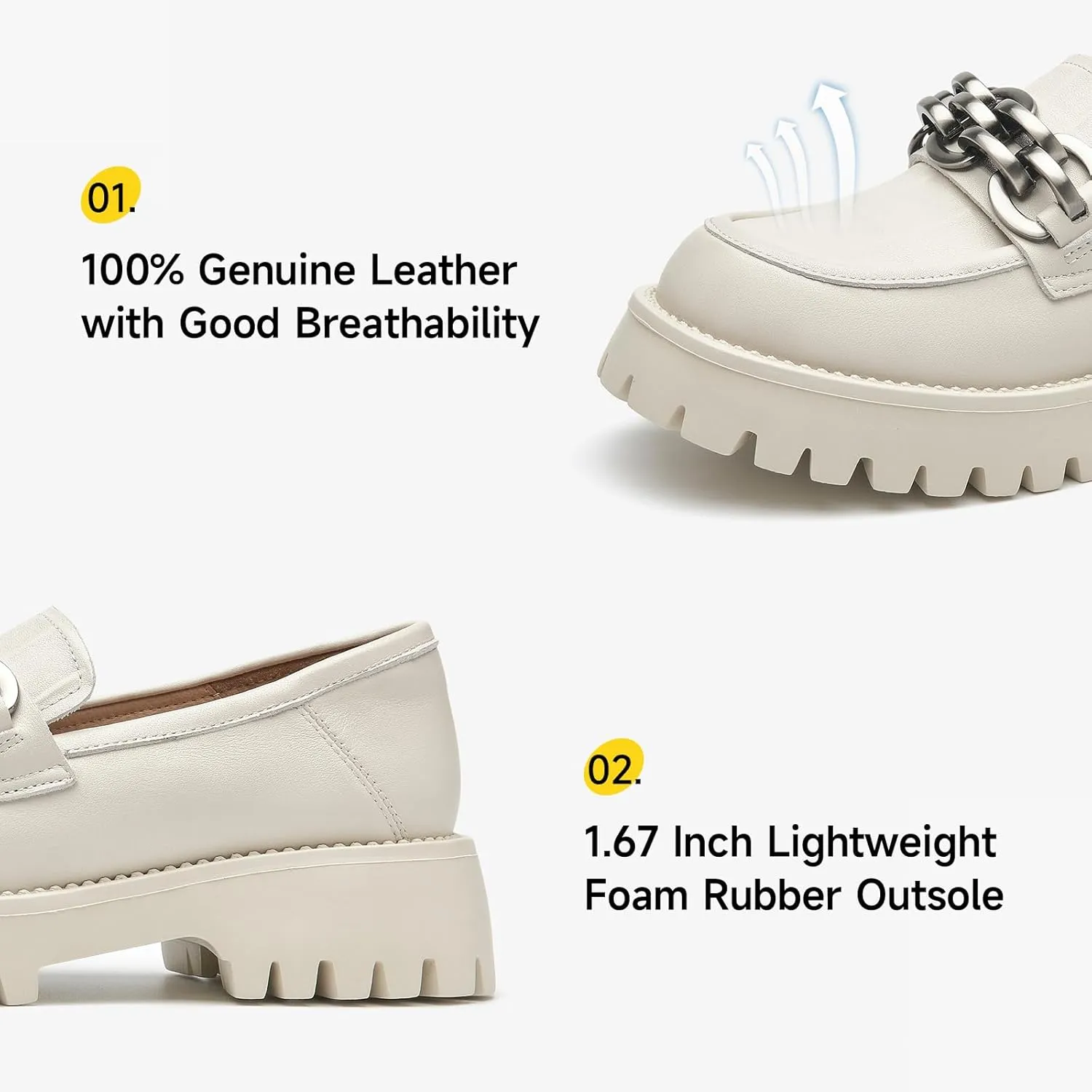 BEAU TODAY Chunky Loafers Women,Leather Platform Loafers for Women,Lug Sole Slip On Chain Shoes,Comfortable Work Office Business Casual Office Dress Shoes