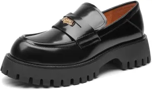 BEAU TODAY Chunky Loafers Women,Patent Leather Platform Loafers for Women,Lug Sole Slip On Penny Shoes,Comfortable Work Office Business Casual Dress Shoes