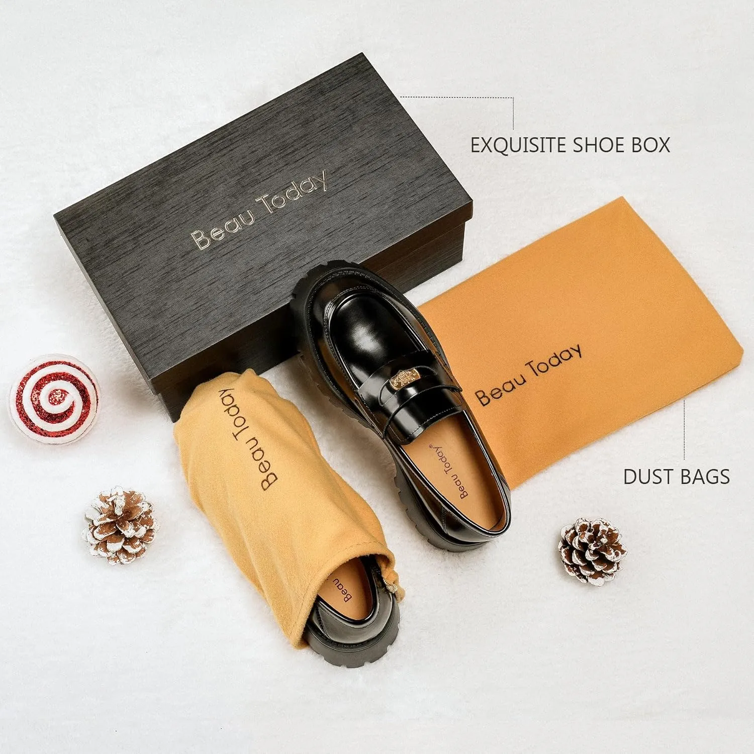 BEAU TODAY Chunky Loafers Women,Patent Leather Platform Loafers for Women,Lug Sole Slip On Penny Shoes,Comfortable Work Office Business Casual Dress Shoes