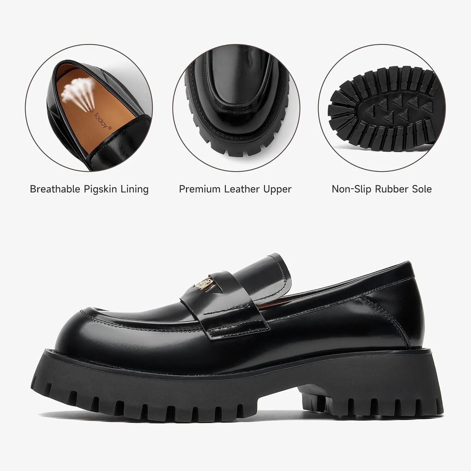 BEAU TODAY Chunky Loafers Women,Patent Leather Platform Loafers for Women,Lug Sole Slip On Penny Shoes,Comfortable Work Office Business Casual Dress Shoes