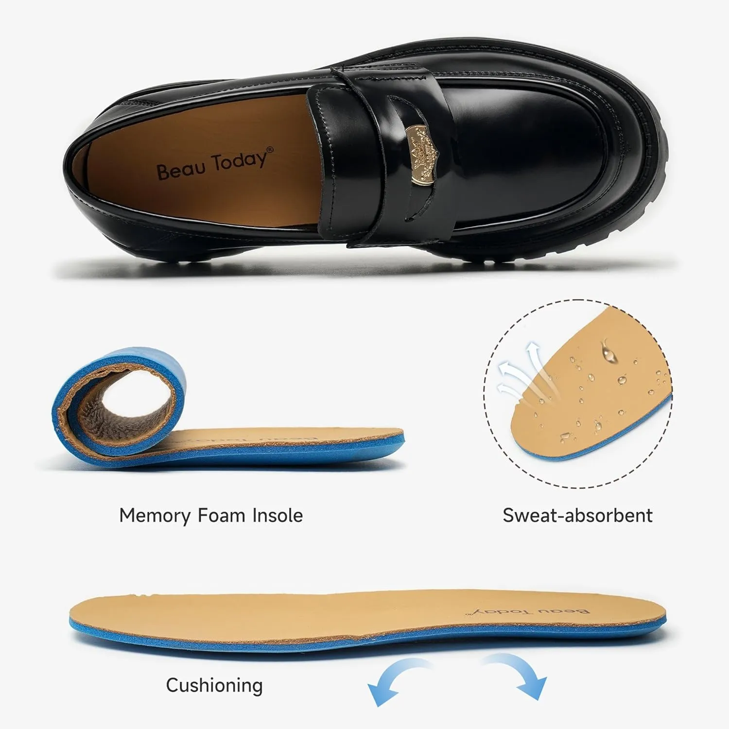 BEAU TODAY Chunky Loafers Women,Patent Leather Platform Loafers for Women,Lug Sole Slip On Penny Shoes,Comfortable Work Office Business Casual Dress Shoes