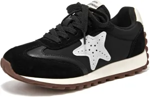 BEAU TODAY Platform Fashion Sneakers for Women, Womens Chunky Leather Sneakers, Comfortable Casual Retro Non-Slip Lace-up Walking Running Gym Shoes