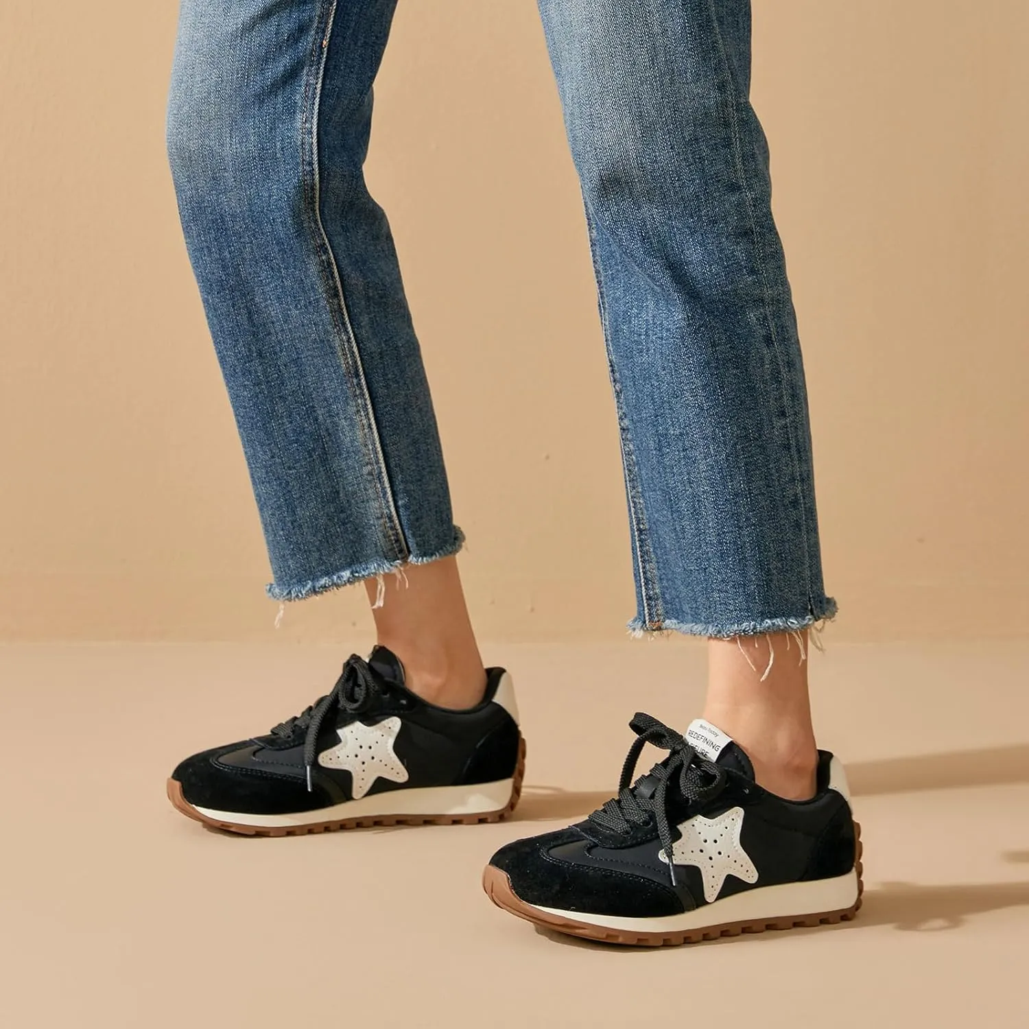 BEAU TODAY Platform Fashion Sneakers for Women, Womens Chunky Leather Sneakers, Comfortable Casual Retro Non-Slip Lace-up Walking Running Gym Shoes