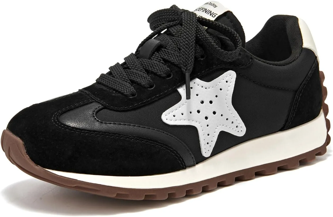 BEAU TODAY Platform Fashion Sneakers for Women, Womens Chunky Leather Sneakers, Comfortable Casual Retro Non-Slip Lace-up Walking Running Gym Shoes